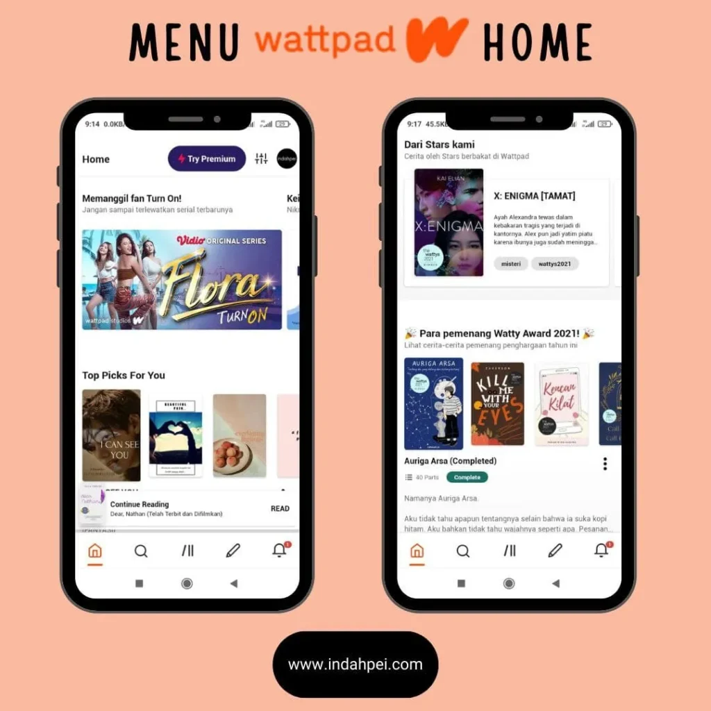 Review wattpad menu home 