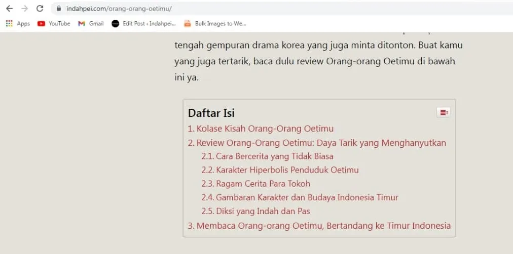Penggunaan Daftar Isi pada Artikel SEO Friendly