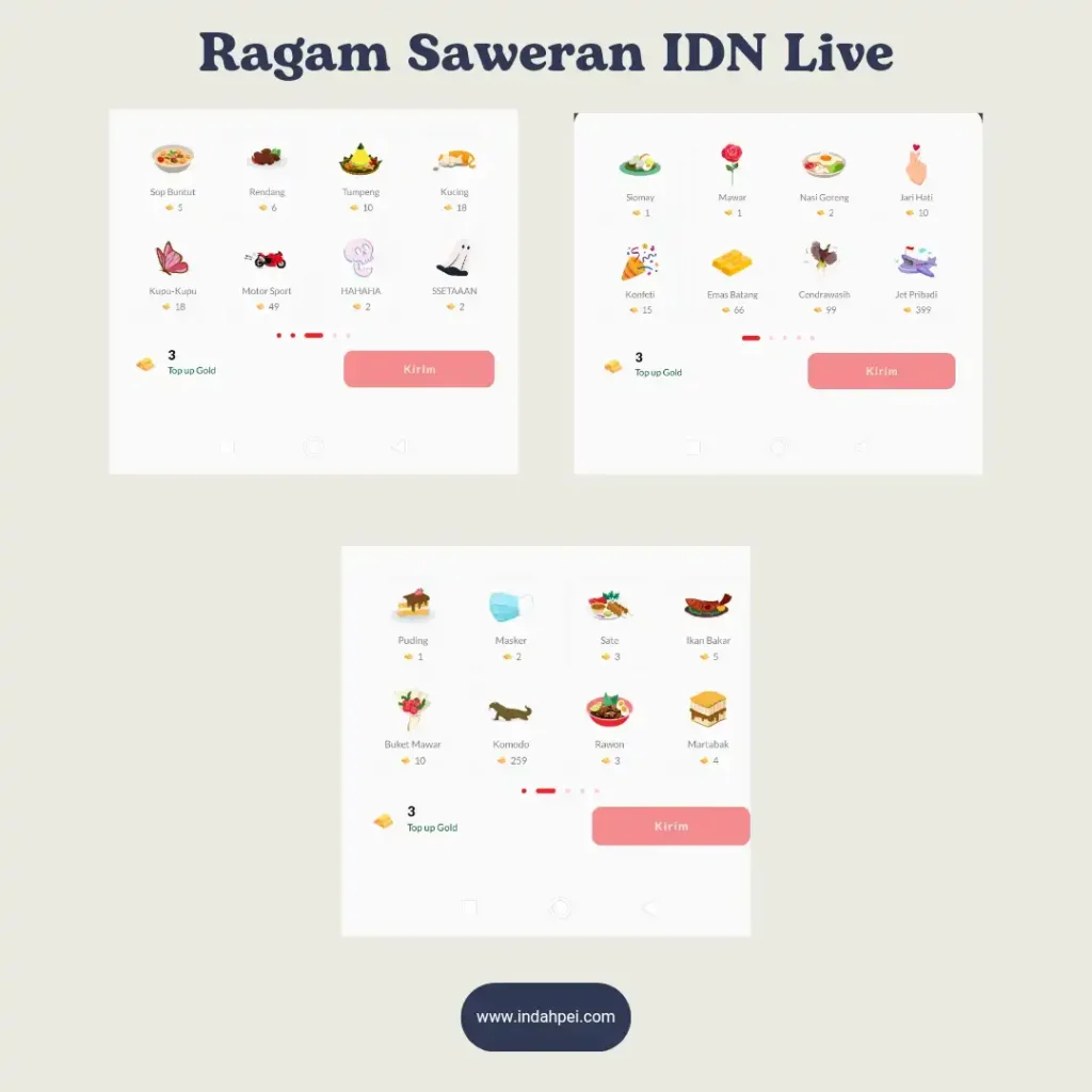 Macam-macam virtual gift dari audience